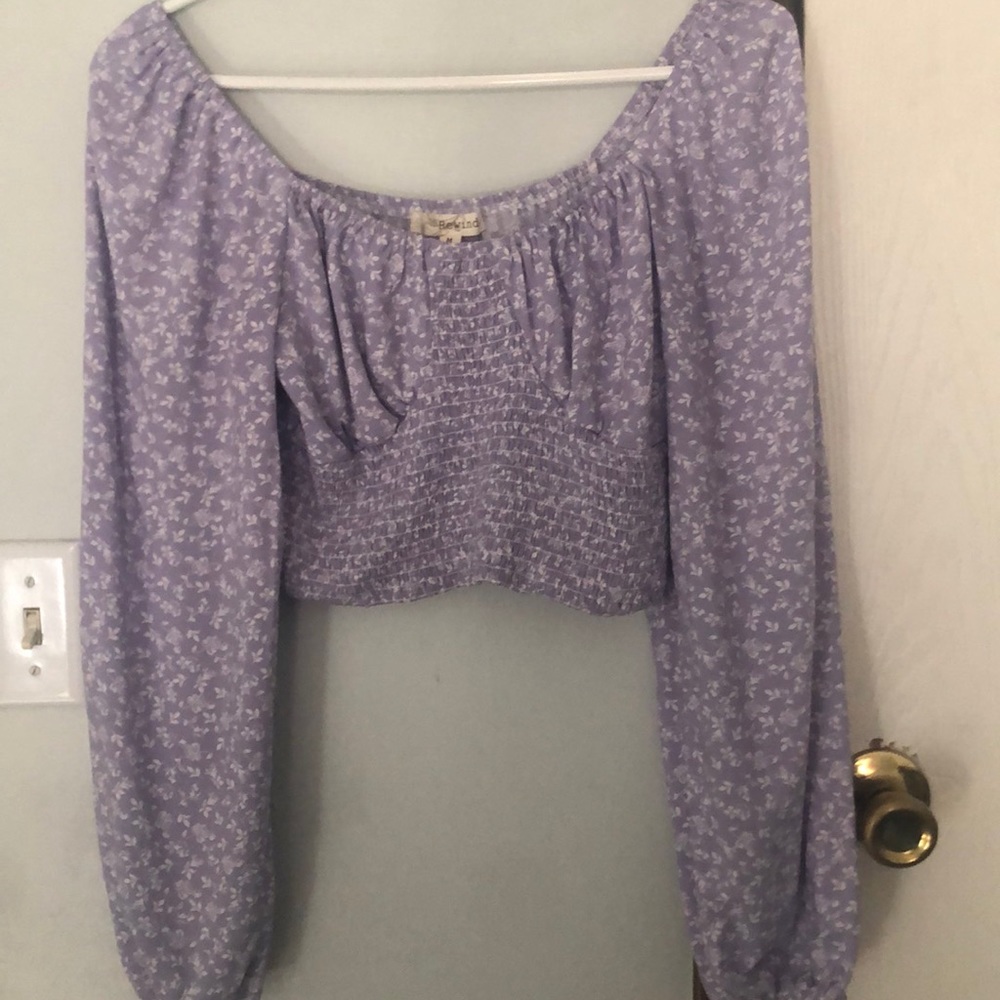 REWIND SIZE M Light purple floral crop top L/S